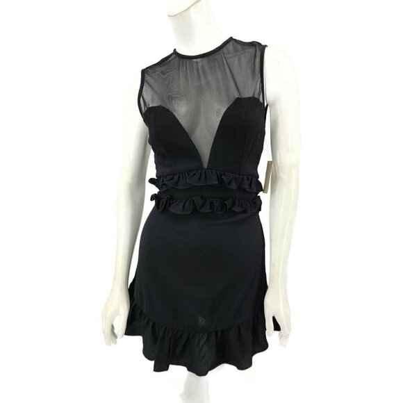 New Flynn Skye Serena Black Dress Womens M Keyhole Ruffle - Picture 2 of 9